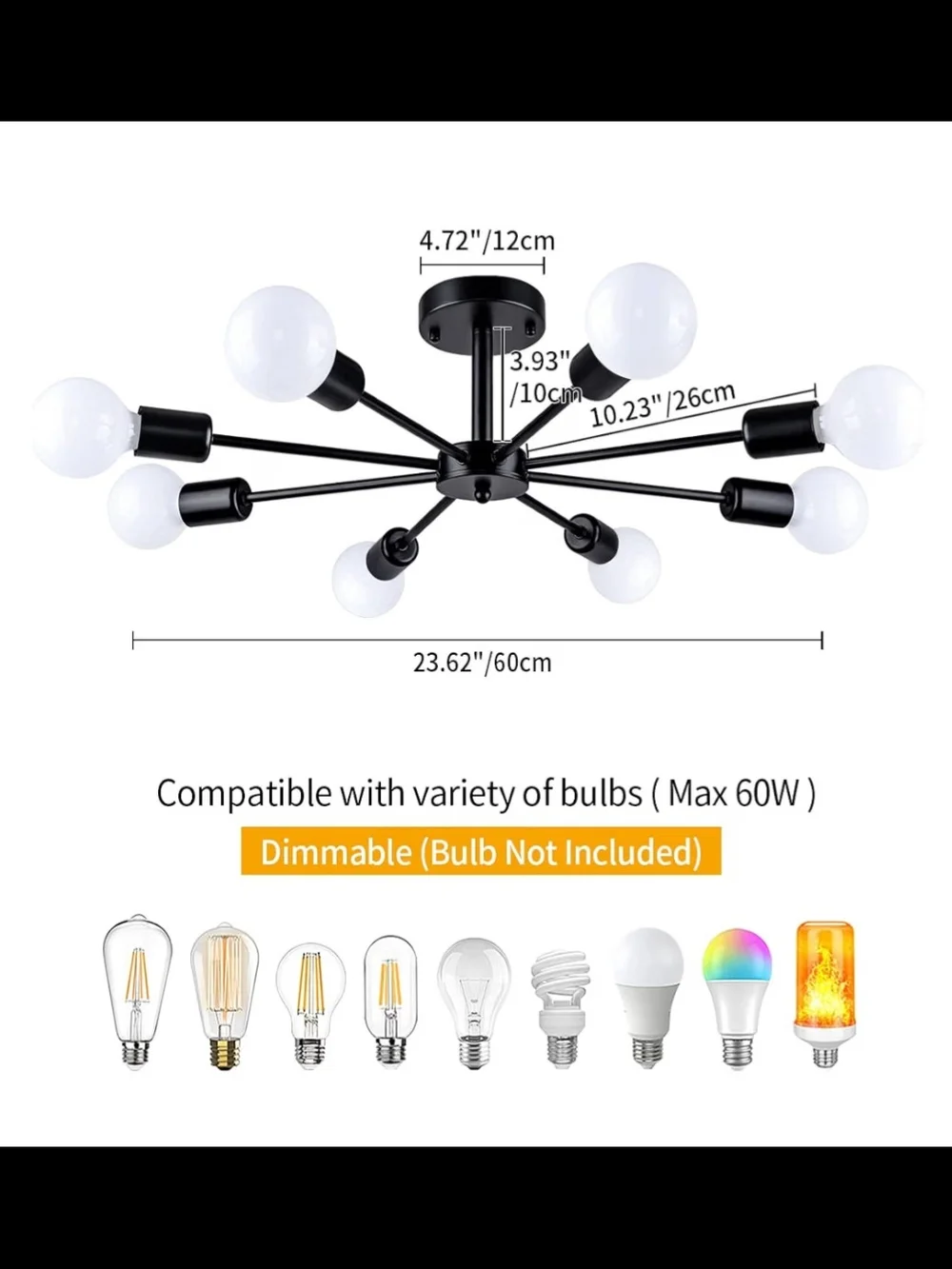Black Modern Sputnik Ceiling Light - Contemporary 8-Light Fixture